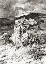 Una escena de la obra de William Shakespeare Rey Lear, Acto III, Escena 2, Lear: No, seré el modelo de toda paciencia, no diré nada, de Las obras de William Shakespeare, publicada en 1896